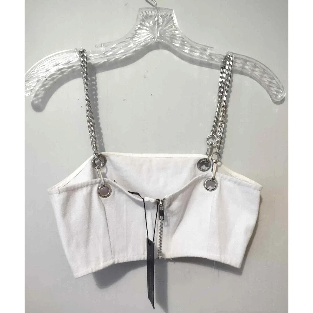 NWT Carmar White Denim Crop Top Chain Straps Size XS - Picture 4 of 4